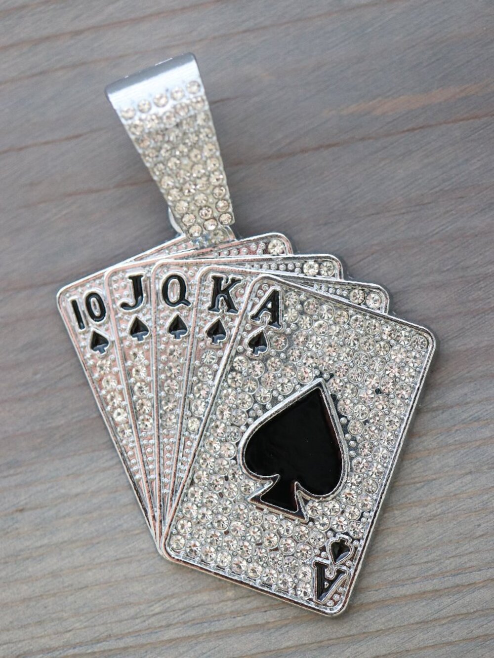 Playing Cards Ice Style with Rhinestones Pendant Silver Plated